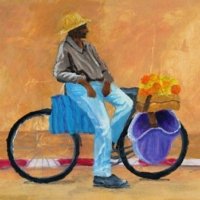 The Fruit Seller - Painted in 2011. Acrylics, framed. SOLD Morrocan seller