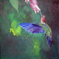 2010 - 7" x 7" in Acrylics on Canvas frame. Hummingbird