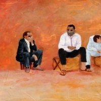 The Conversation - Painted in 2011. Acrylics, framed. The Conversation