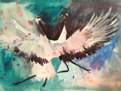 Crane Dance - Watercolour Art